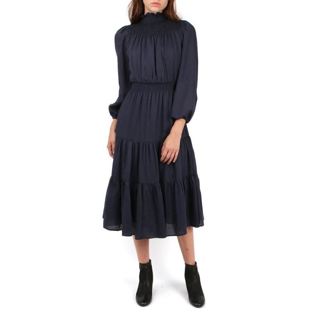 warm Women’s Size 1 (US Small 2-4) Navy Daisy Smocked Neck Midi Dress